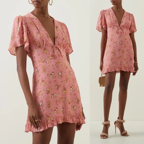 New Reformation Mya Mini Dress in Rosato Pink - Picture 1 of 12